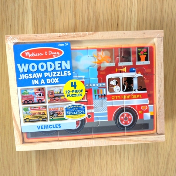🎈NWT Melissa & Doug (Ages 3+) Vehicles Wooden Jigsaw Puzzles in a Box - Picture 1 of 11